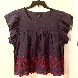 Gap Navy Blue Top with Red Embroidery